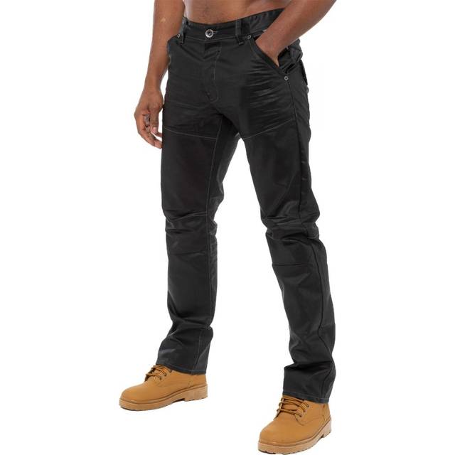 Enzo Mens Denim Jeans Straight Leg - Black Coated Polycotton - Size 28W/30L