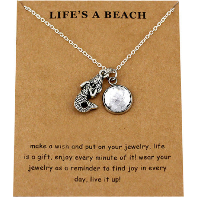 (Life's a Beach - Mermaid with White Scales, 1) Lucky Fortune Wish Pendant Necklaces