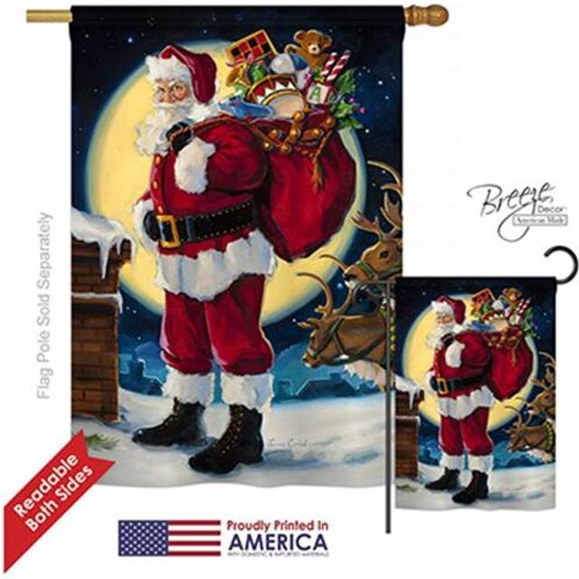 Breeze Decor 14131 Christmas Moonlit Santa 2-Sided Vertical Impression House Flag - 28 x 40 in.