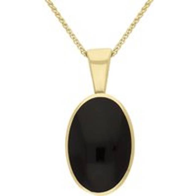 18ct Yellow Gold Whitby Jet Oval Necklace - Yellow Gold