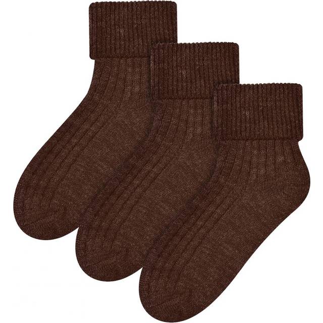 Steven 3 Pairs Womens Wool Bed Socks - Brown - UK 6-8