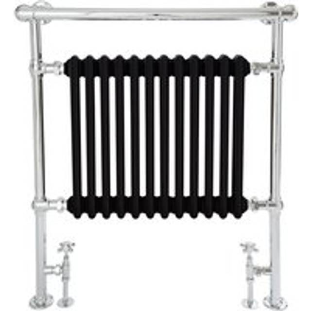 Elizabeth -Traditional 930mm x 790mm Heated Towel Rail Radiator with Cast Iron Style Insert and Overhanging Rail - Chrome and Black - Milano