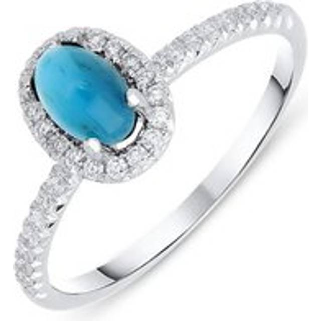 18ct White Gold Turquoise 0.27ct Diamond Halo Ring - T
