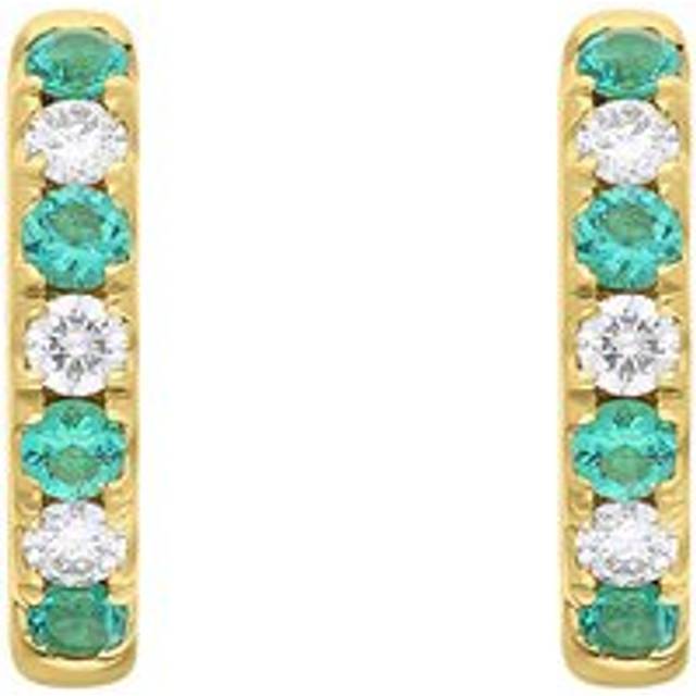 18ct Yellow Gold Emerald Diamond 13.5mm Hoop Earrings