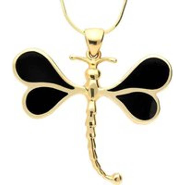 9ct Yellow Gold Whitby Jet Four Stone Dragonfly Necklace