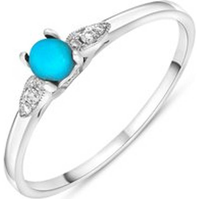 18ct White Gold Turquoise 0.05ct Diamond Milgrain Shoulder Ring - Z