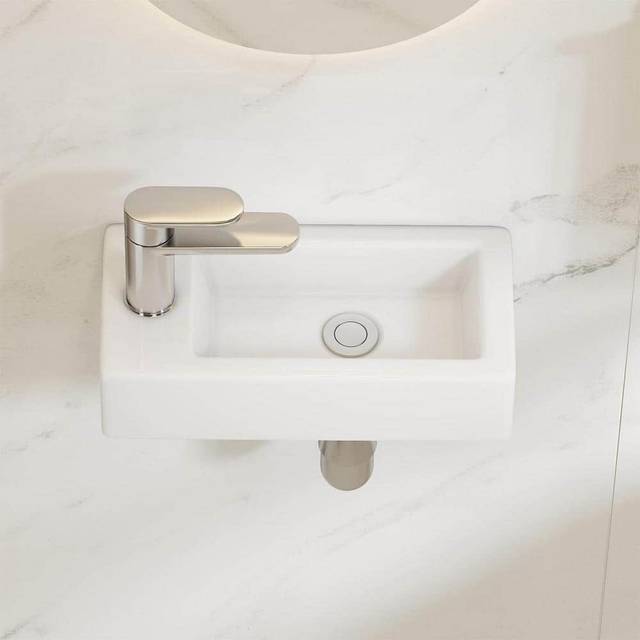 Turner 370mm x 185mm White Ceramic Rectangular Wall Hung Basin Bathroom Sink with Tap Hole (370mm L X 185mm W X 90mm H)
