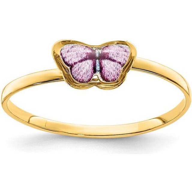 14K Yellow Gold Enamel Butterfly Childrens Ring - Size 4