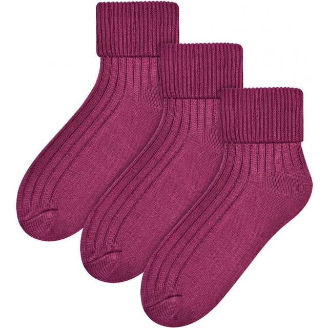 Steven 3 Pairs Womens Wool Bed Socks - Pink - UK 3-6