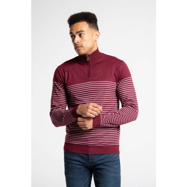 Kensington Eastside Mens 1/4 Zip Funnel Neck Striped Jumper - Wine - Size X-Large