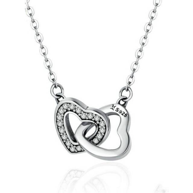 Valentine Day Gift Silver plating Connected Heart Couple Heart Pendant Necklace