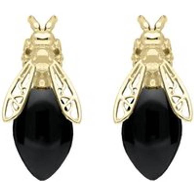 9ct Yellow Gold Whitby Jet Bee Stud Earrings
