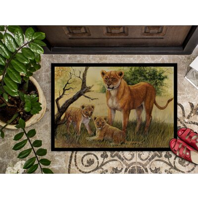 """""Caroline's Treasures Lion and Cubs by Daphne Baxter Indoor or Outdoor Mat 18x27 BDBA0307MAT 18""""""""H x 27""""""""W Multicolor"""""