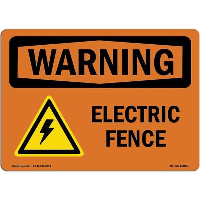 SignMission OS-WS-D-35-L-12088 OSHA Warning Sign - Electric Fence with Symbol