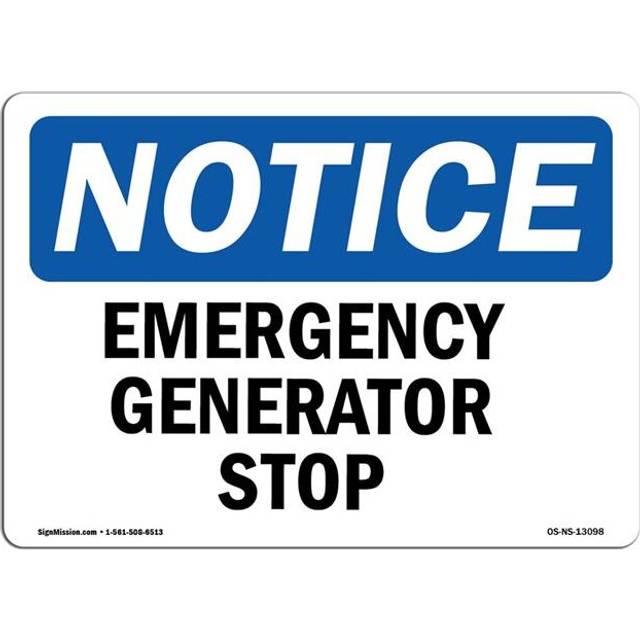 SignMission OS-NS-P-1824-L-13098 OSHA Notice Sign - Generator Emergency Stop