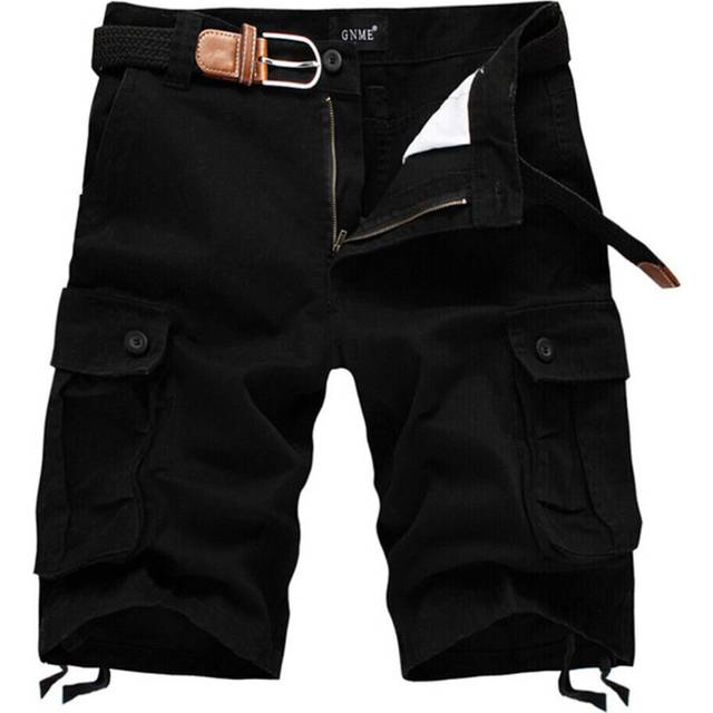 (Black, 33) Mens Cargo Combat Shorts Cotton Chino Twill Knee Length Half Pants Multi Pockets