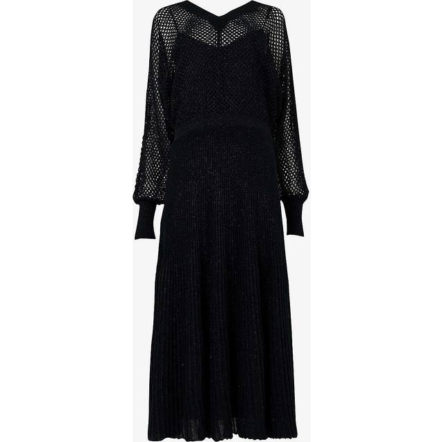 Leem Womens Black V-neck Long-sleeved Knitted Maxi Dress S - BLACK