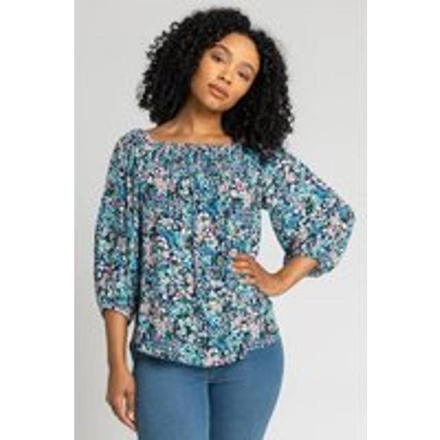 Ditsy Floral Print Bardot Top - Blue - 18