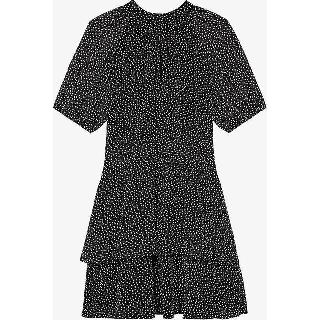 The Kooples Womens Black White Polka-dot Puff-sleeve Woven Mini Dress M - BLACK WHITE