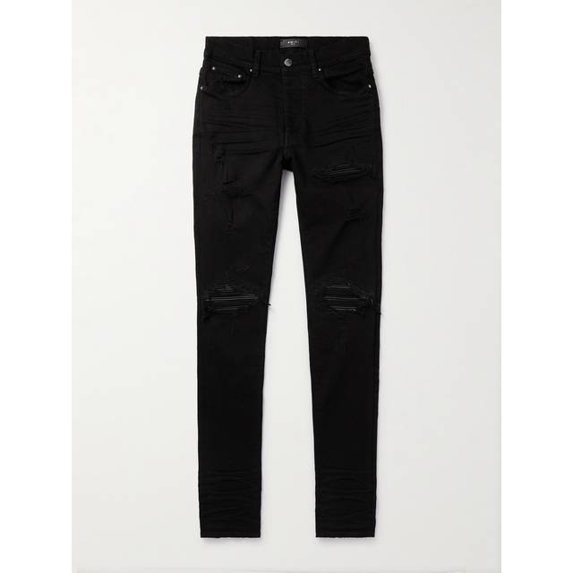 AMIRI - MX1 Skinny-Fit Leather-Panelled Distressed Jeans - Men - Black - UK/US 31
