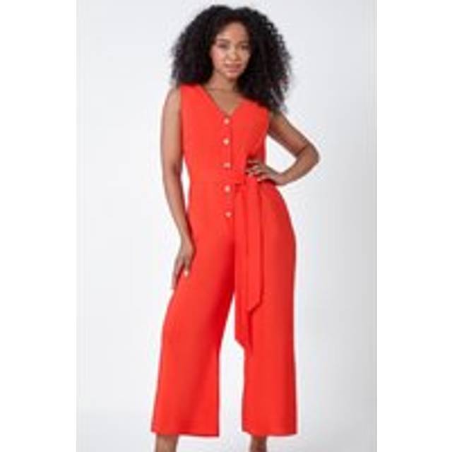 Roman Petite Coral Sleeveless Button Front Jumpsuit - Size 16