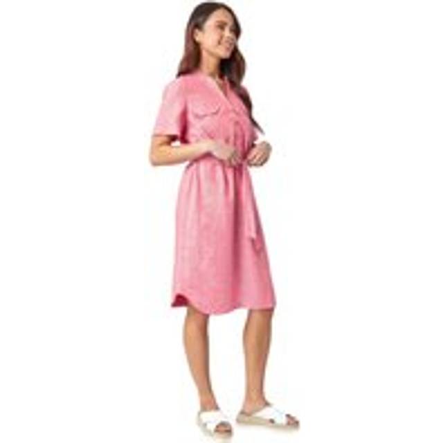 Linen Blend Shirt Shift Dress - Pink - 16