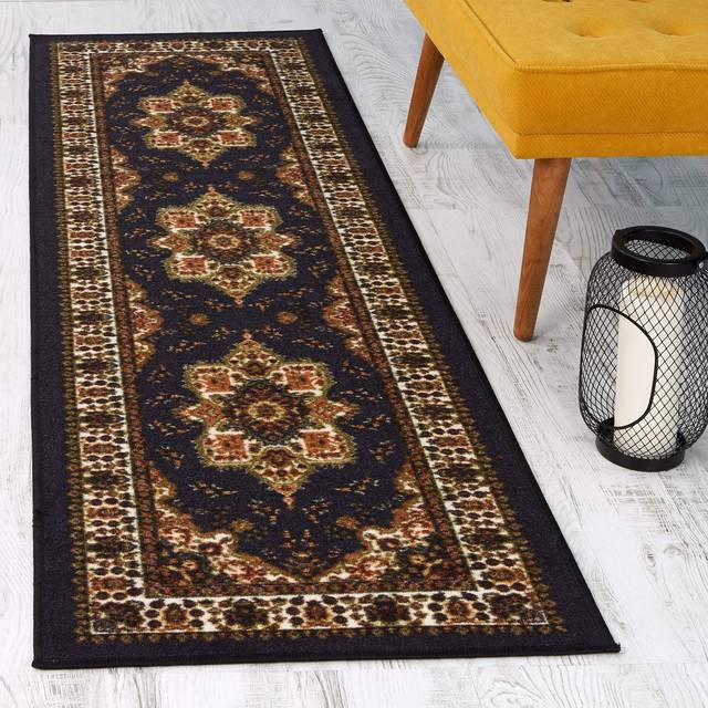 Antep Rugs Alfombras Oriental Traditional 2x10 Non-Skid Non-Slip Low Profile Pile Rubber Backing Indoor Area Runner Rugs Black  2 x 10
