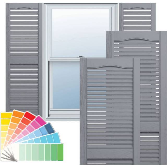 Ekena Millwork Lifetime Vinyl LL1S12X02500PG Standard Cathedral Top Center Mullion, Open Louver Vinyl Shutters, w/Installation Shutter-Lok's & Matchi