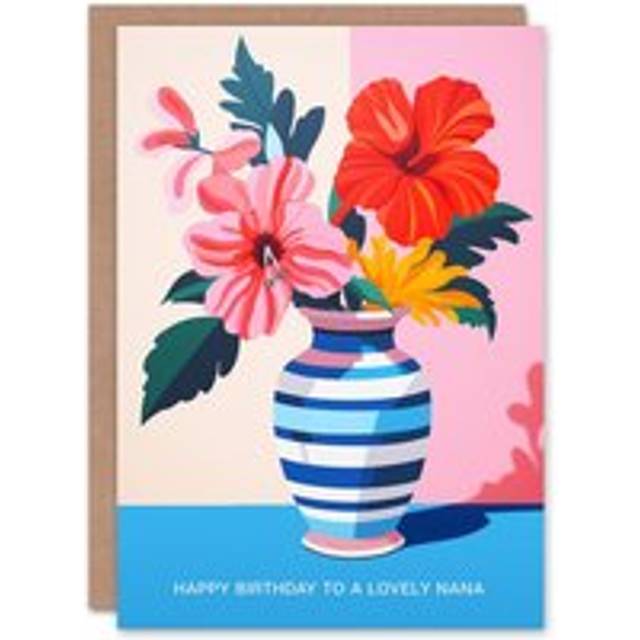 Nana Happy Birthday Card Magnolia Lilies Modern Bold Bouquet Vase Greeting Card