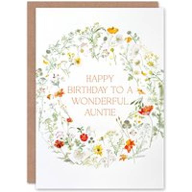 Auntie Happy Birthday Card Simple Delicate Floral Circle Gardening Greeting Card