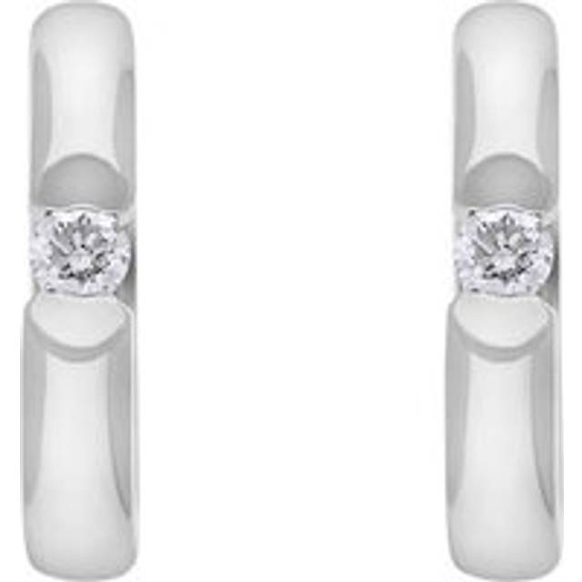 9ct White Gold Diamond 14mm Round Domed Hoop Earrings - Gold