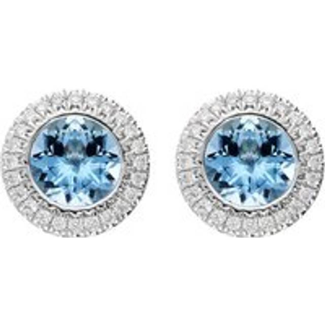 18ct White Gold 1.20ct Aquamarine 0.12ct Diamond Halo Stud Earrings