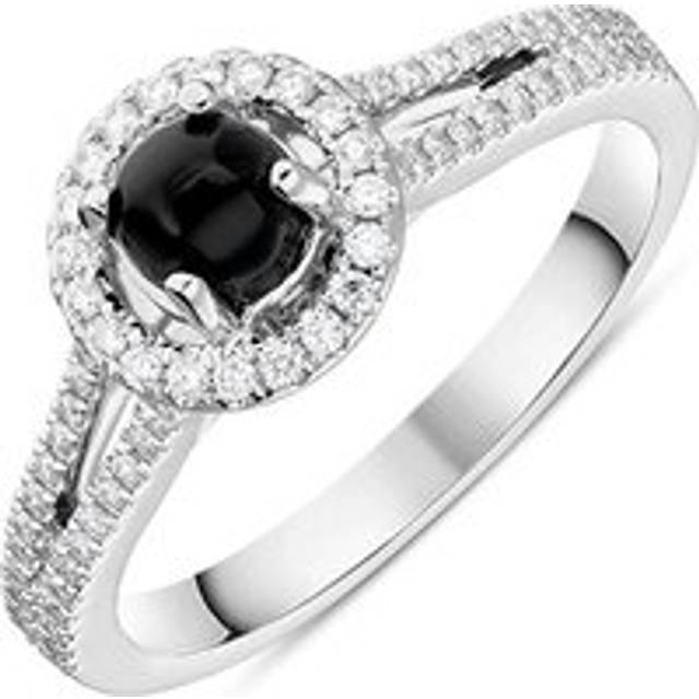 18ct White Gold Whitby Jet 0.24ct Diamond Round Split Shank Ring
