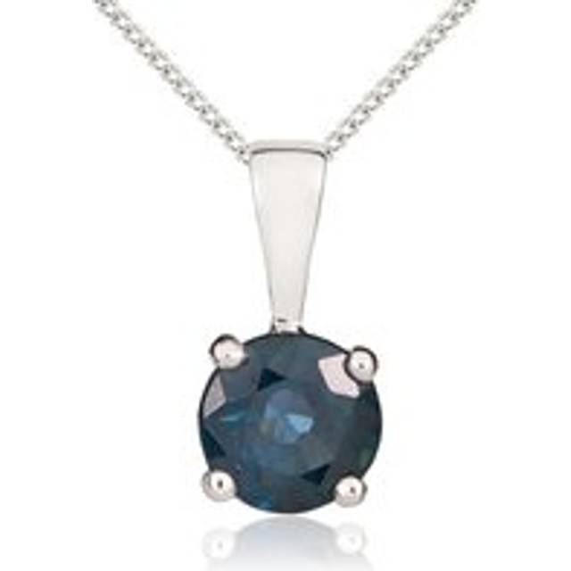 9ct White Gold Sapphire 5mm Round Claw Set Necklace - Gold