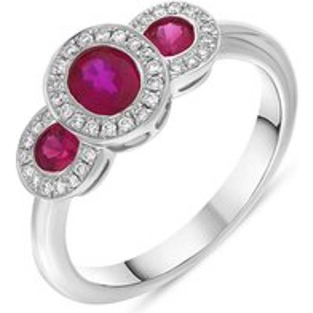 18ct White Gold Ruby Diamond Triple Pave Cluster Ring