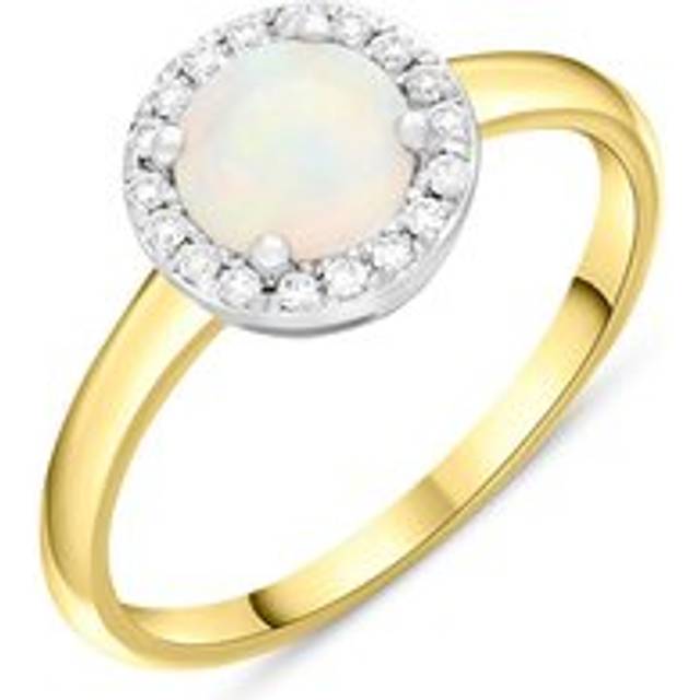 18ct Yellow Gold Opal Diamond Round Halo Ring