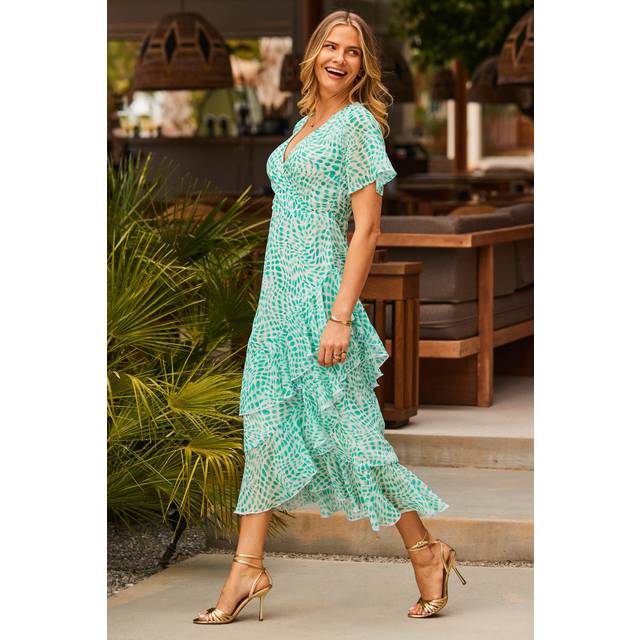 Sosandar Abstract Print Layered Hem Maxi Dress, Green