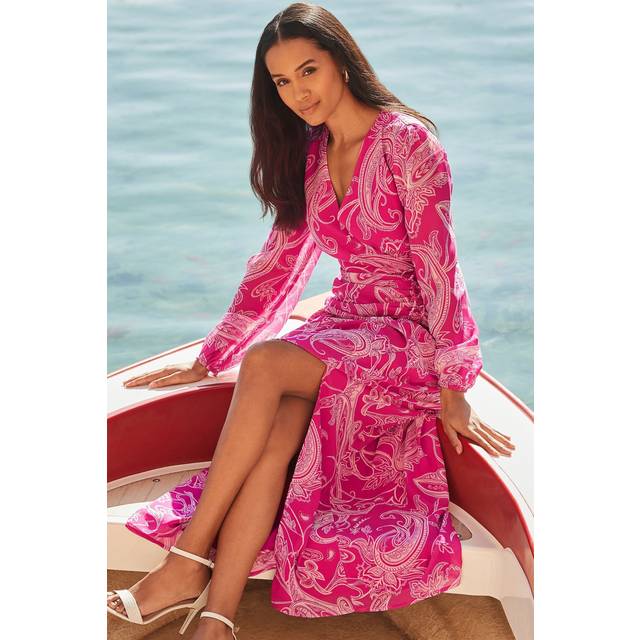 Sosandar Scarf Print Wrap Maxi Dress - Pink