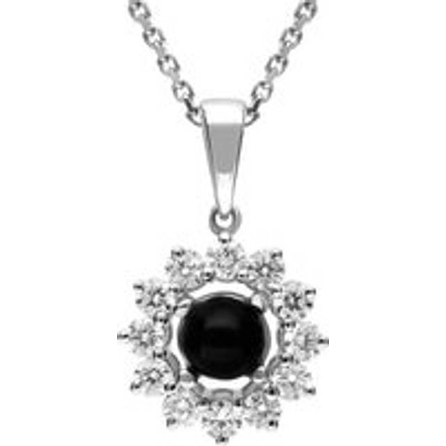 18ct White Gold Whitby Jet 0.35ct Diamond Round Centre Necklace - White Gold