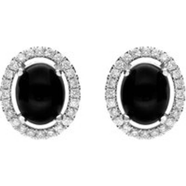 18ct White Gold Whitby Jet 0.51ct Diamond Oval Stud Earrings