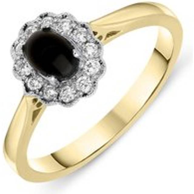 18ct Yellow Gold Whitby Jet 0.16ct Diamond Milgrain Cluster Ring