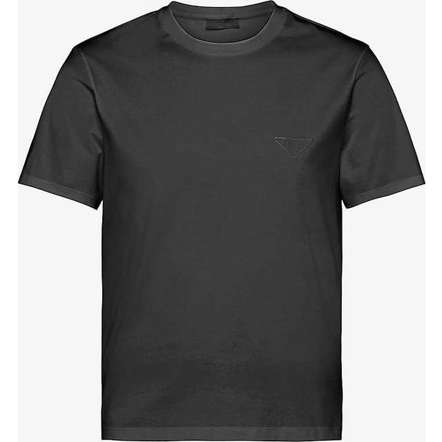 Prada Mens Black Logo-embroidered Slim-fit Stretch-cotton T-shirt Xl - BLACK