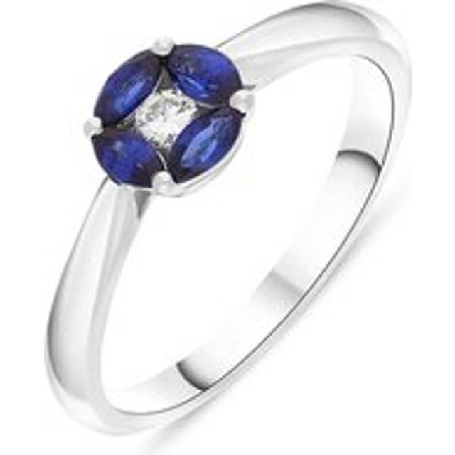 18ct White Gold Sapphire Diamond Marquise Stone Round Cluster Ring - Gold