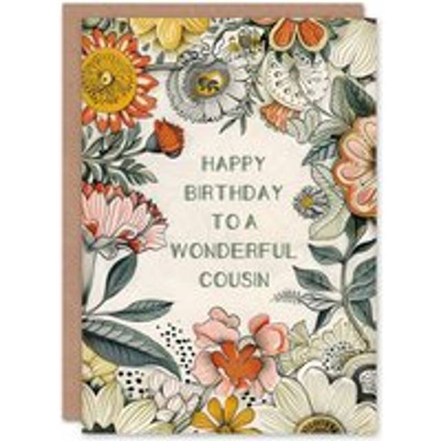 Artery8 Women's Cousin Happy Birthday Card Flower Bouquet Peony Daisies Sunflowers Botanical For Her Greeting Card - Multicolor