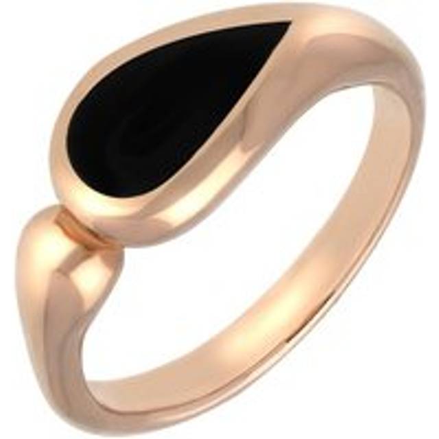 9ct Rose Gold Whitby Jet Toscana Offset Teardrop Ring - Rose Gold