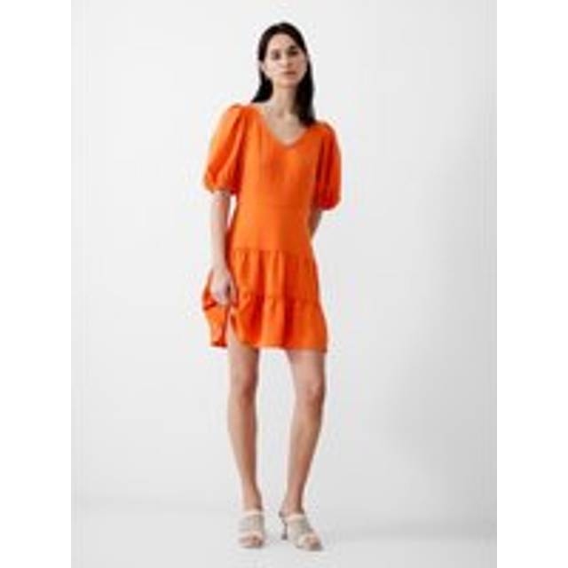 Vee Tiered Crinkle Mini Dress Mandarin - Orange