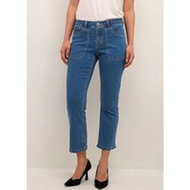 Cream Lone Cropped Bootcut Leg Jeans - Indigo Blue Denim
