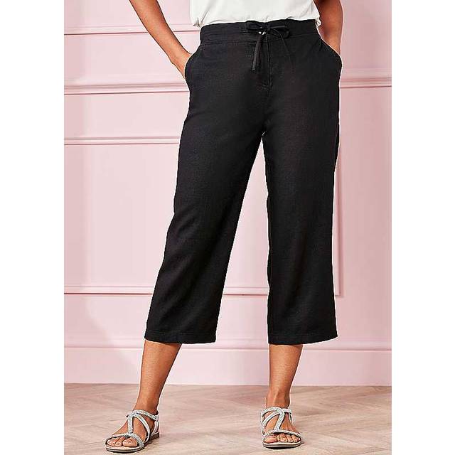 Freemans Black Linen Crop Trousers