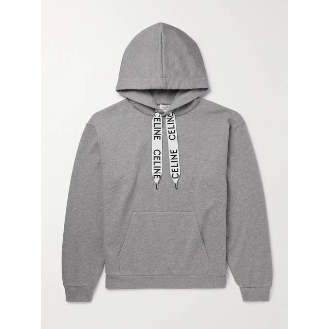 CELINE HOMME - Logo-Detailed Cotton-Jersey Hoodie - Men - Gray - M