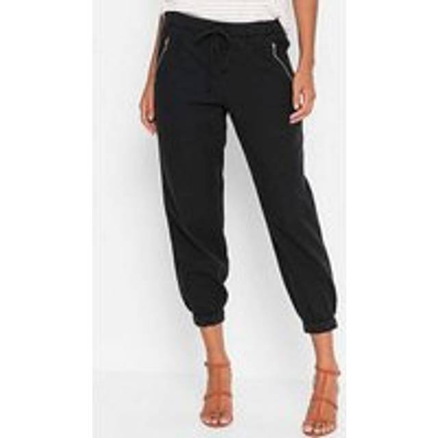 bonprix Decorative Pocket Cropped Linen Trousers - Black